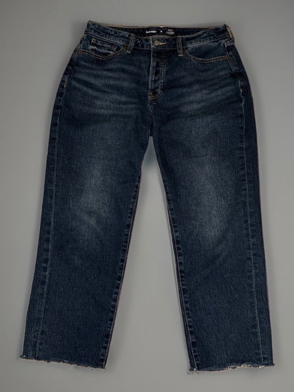 Old Navy High Rise Curvy OG Straight Cropped Dk Wash Denim Jeans Raw Hem Sz 10 P